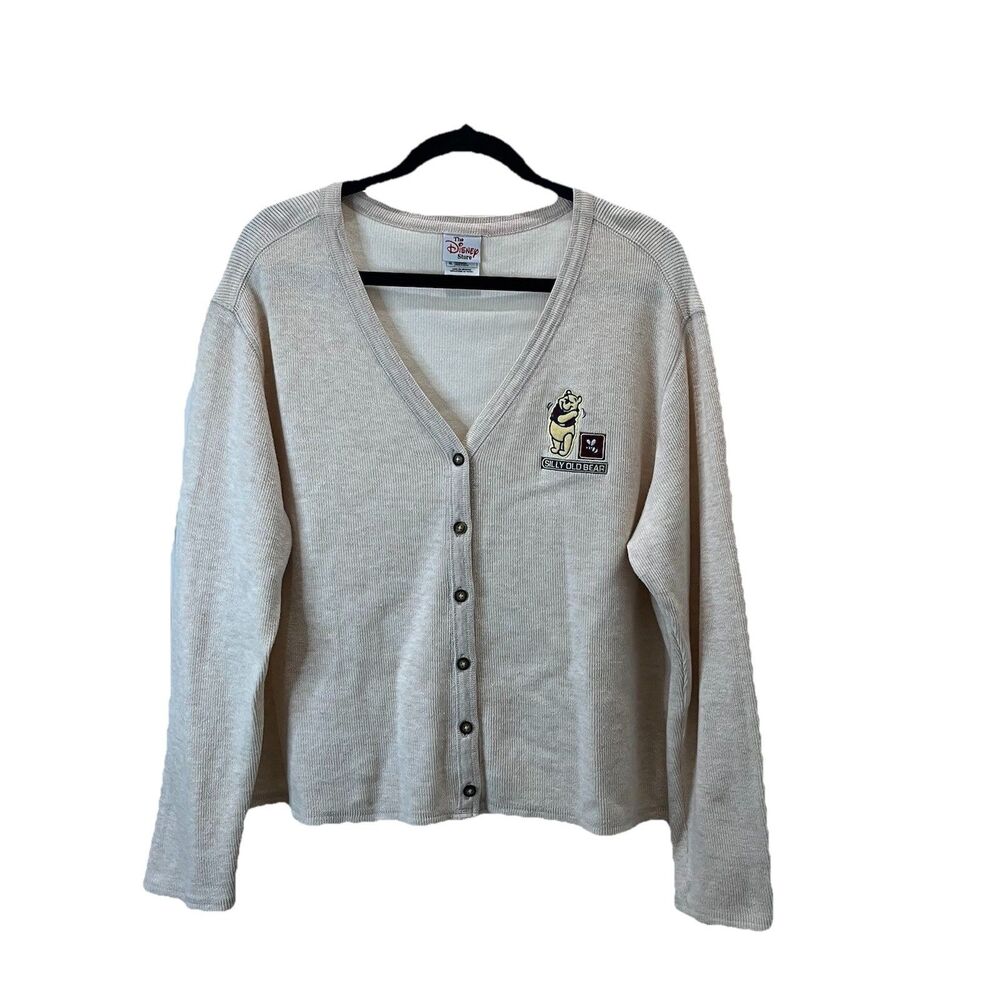 Disney Store Winnie the Pooh Silly Old Bear Cream Button Cardigan Womens Size XL